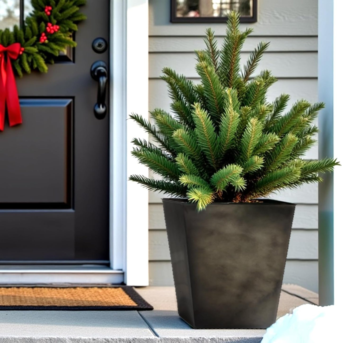 Worth Garden Large Metal Glazed Floor Planter Set of 2-14" Dia x 18" H - Luxurious Glossy Finish Black Tall Square Tapered Steel Plant Pots, Decor Flower Pot Indoor & Outdoor, Drainage Hole