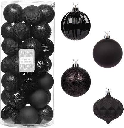 Every Day is Christmas Ornaments, Shatterproof Christmas Tree Ornament Set, Christmas Balls Decoration 35 Count (2.75"/70mm, Black)