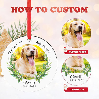 Personalized Pet Memorial Gifts, Forever in Our Hearts Photo Ornaments for Christmas Tree, Sympathy Remembrance Gifts for Loss of Dog Cat Pet