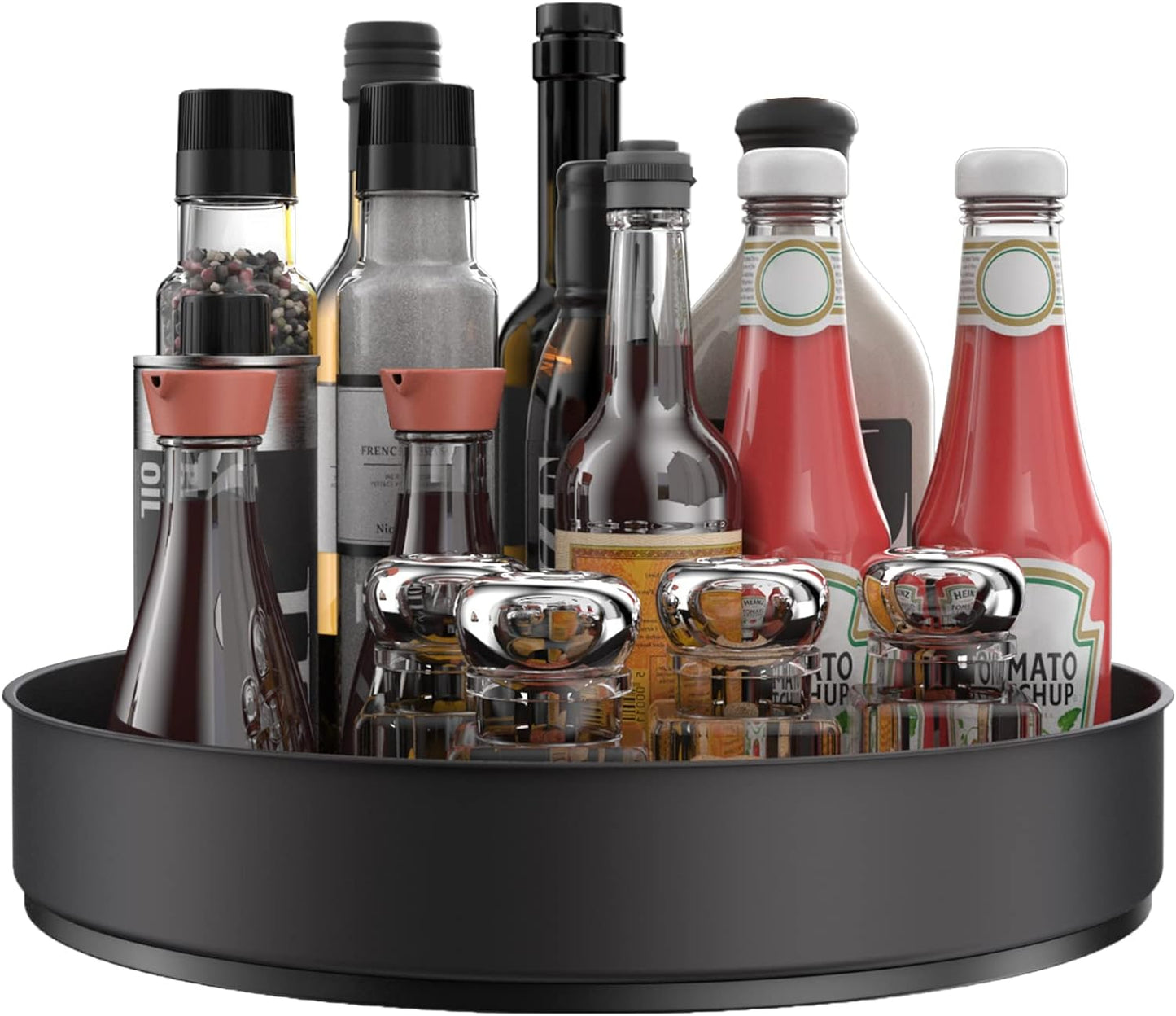 VAEHOLD Lazy Susan Stainless Steel Black Spice Rack Turntable for Pantry Cabinet - Decorative Trays Storage Containers Organizer for Kitchen Cabinet, Snacks, Bathroom (10 inches)