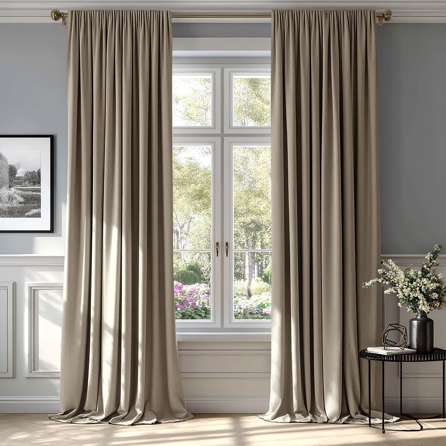 MIULEE Taupe Velvet Curtains Thermal Insulated Blackout Curtain Drapes for Bedroom Living Room Darkening 96 Inches Long Curtains Panels Rod Pocket Set of 2