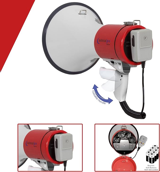Technical Pro (Qty 4) Portable 75-Watts 800M-1000M Range Megaphone Bullhorn Speaker w/Strap, Siren, & Volume Control, Good for Trainers, Camping, Coaches, Cheer Leaders (Red)