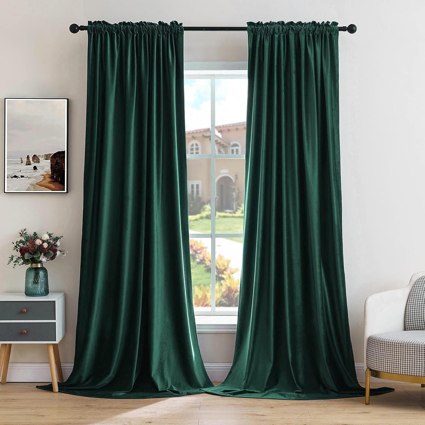 MIULEE Dark Green Velvet Curtains Thermal Insulated Blackout Curtain Christmas Emerald Green Drapes for Bedroom Living Room Darkening 108 Inches Long Curtains Panels Rod Pocket Set of 2