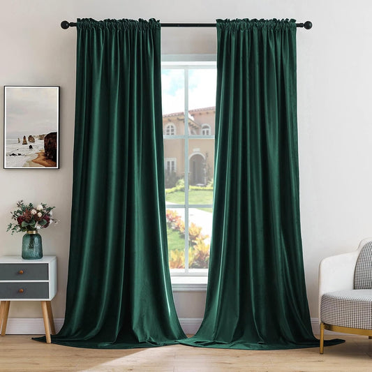 MIULEE Dark Green Velvet Curtains Thermal Insulated Blackout Curtain Christmas Emerald Green Drapes for Bedroom Living Room Darkening 90 Inches Long Curtains Panels Rod Pocket Set of 2