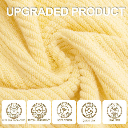VOOVA & MOVAS Yellow Bath Towels - 100% Cotton | Quick Dry | Light Weight | Thick | Soft, 6 Piece Towel Set, 2 Large Bath 30"x56", 2 Hand 18"x28", 2 Washcloths 13"x13", Lemon Yellow Towel Gift Set