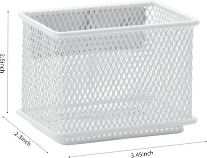 dedoot 2 Pack Pen Holder, 3.45x2.3x2.6inch Magnetic Basket Locker Organizer Metal Mesh Pencil Memo Holder for Whiteboard, Fridge, Desk, Offices,White