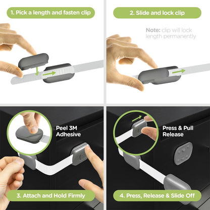 Baby Proofing Child Safety Locks (2 Pack) by Skyla Homes - The Safest, Quickest and Easiest 3M Adhesive Cabinet Latches, No Screws & Magnets, Multi-Purpose for Furniture, Kitchen, Ovens, Toilet Seats