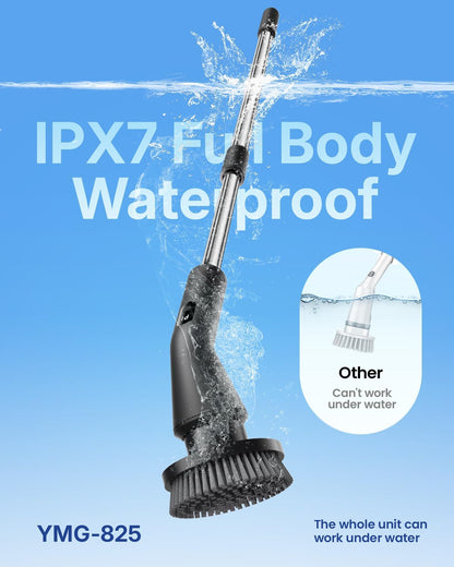 Leebein Electric Spin Scrubber, 2025 Upgraded Cordless Cleaning Brush Scrubber, IPX7 Waterproof Power Scrubber with 7 Brush Heads, Extended Handle and 2 Speeds for Bathroom Shower Bathtub Floor