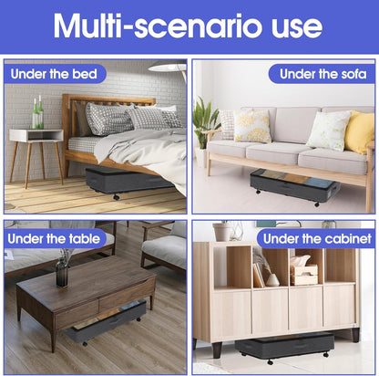 Under Bed Storage with Wheels, 2 Pack Under Bed Storage Containers with Transparent Lid, 50L Large Capacity Underbed Storage Containers, Underbed Storage Bins for Clothes, Shoes, Books, Toys, Black