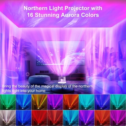 Northern Lights Projector, 16 Colors Rechargeable Aurora Light Projector & Mood Lighting Galaxy Lamp, Aurora Water Ripple Projector Light with Remote Control for Room Decorations,Cool Lights