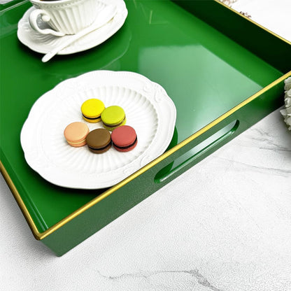 Large Decorative Tray, Emerald Green Serving Tray with Handles, Plastic Coffee Table Tray for Ottoman, Living Room, Bathroom, Decor. 15.7” x 11.8” x1.6”