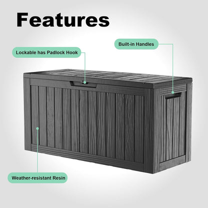 Vixzen 80 Gallon Resin Deck Box, Lockable Outdoor Storage Box for Patio Cushions Storage Furniture,Garden Tools, Pool Supplies, Weatherproof and UV Resistant,Black