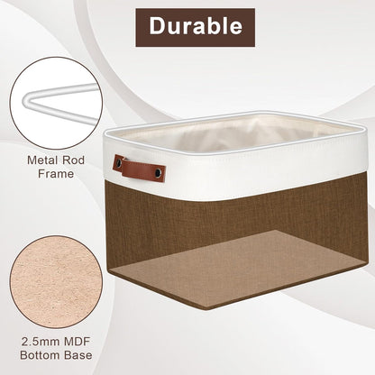 Storage Bins Large Fabric Storage Baskets for Shelves 3 Pack, Decorative Linen Closet Baskets with Handles for Organizing, Shelf, Clothes, Home, Office, 15x11x9.5Inches (Brown&White)
