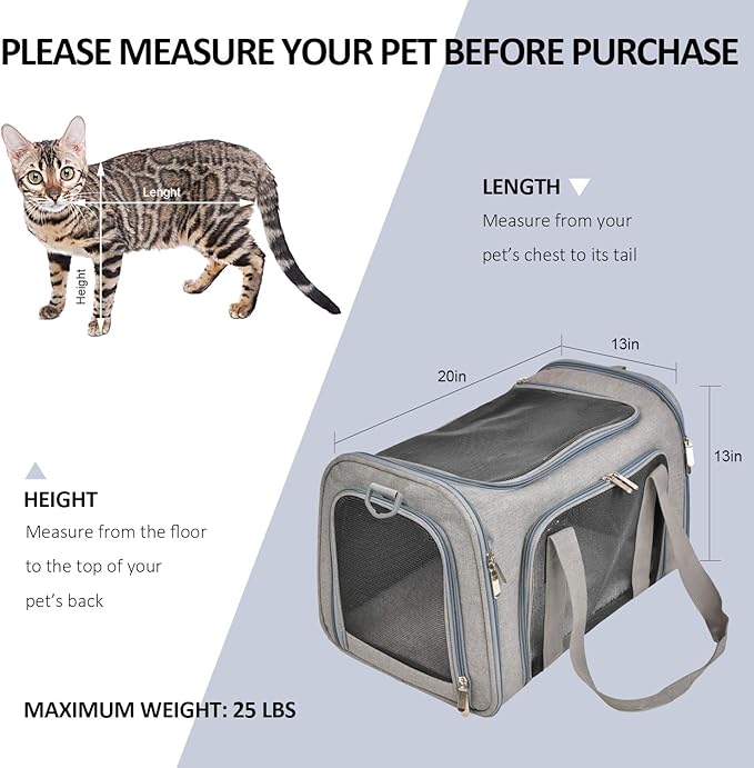 Henkelion Large Cat Carriers Dog Carrier Pet Carrier for Cats Dogs Puppies up to 25Lbs, Big Dog Carrier Soft Sided, Travel Puppy Carrier - Large - Grey