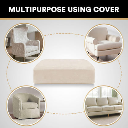 PrinceDeco Stretch Velvet Couch Cushion Cover,Soft Fitted Cushion Slipcover for Chair Cushion Furniture Protector Seat Cushion Sofa Cover Width Up to 29.5", Ivory