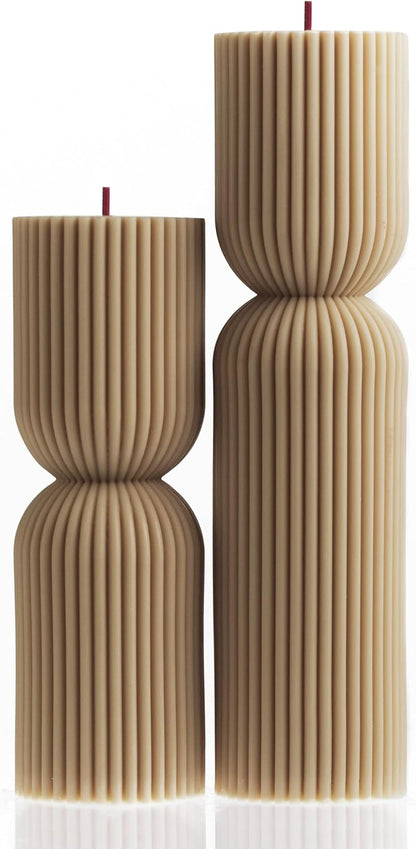 LAWA Hourglass Pillar Candle - Large Beautiful Handmade Pillar Scented Soy Wax Candle Elegant Bubble Aesthetic Candle Housewarming Gift Home Room Shelf Decor Idea Sandstone (Set of 2)