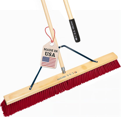 USA Broom 36" Everyday Sweep Indoor/Outdoor Push Broom with 60" Handle. Ideal for Garages & Shops. Durable American Made Steel Brackets-All Stainless Steel Hardware. No Plastic. 100% Made in The USA.