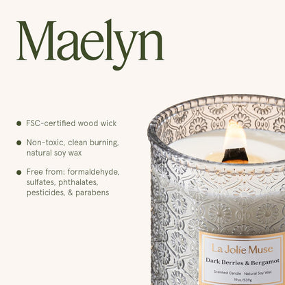 LA JOLIE MUSE Dark Berries & Bergamot Candle - Berries, Grape, Caramel | 19 oz Large Wooden Wick Candle | Natural Soy Wax | 90 Hours Clean Burn | Gift-Ready for Hosts & Gatherings | Elegant Home Décor