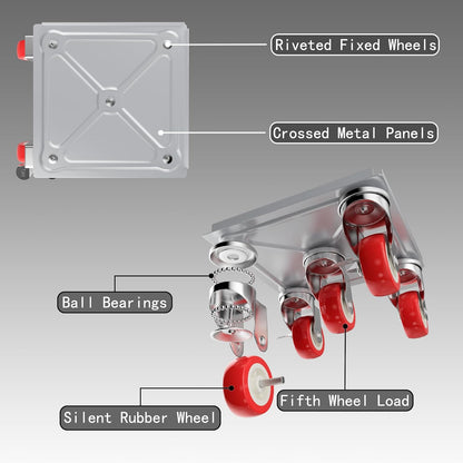Furniture Dolly,Furniture Movers with 5 Wheels,Carbon Steel Panel Heavy Duty Dolly,Furniture Lifter with 5 360° Rotatable Rubber Universal Wheels,Maximum Load 1800LBS (Silver, 4.1x4.1 in)