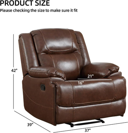 EBELLO Genuine Leather Manual Recliner Chair, Reclining Sofa Chair Couch for Living Room, Bedroom Furniture, Meeting Room, Brown