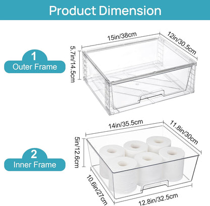 Vtopmart 3 Pack Large Stackable Storage Drawers,Easily Assemble Clear Acrylic Bathroom Closet Undersink Organizers,Plastic Storage Bins for Cabinet,Kitchen Pantry,Medicine Organization