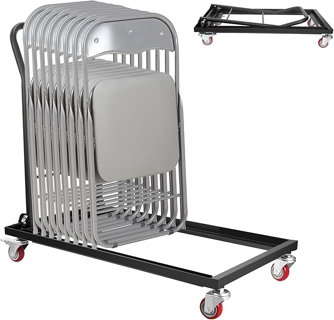 Commercial Folding Chair Cart, Heavy-Duty Steel Storage & Transport Dolly for Plastic, Resin & Wood Chairs