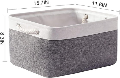TheWarmHome Storage Basket for Organizing - 15.7x11.8x8.2 inch Large 3 Pack Collapsible Storage Bins for Shelves, Fabric Storage Cubes for Gift Closet Linen Organization (White & Grey)