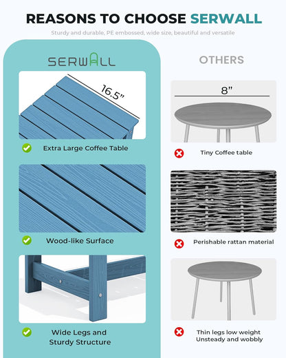 SERWALL Rectangle Outdoor Coffee Table, HDPE Patio Coffee Table, Navy