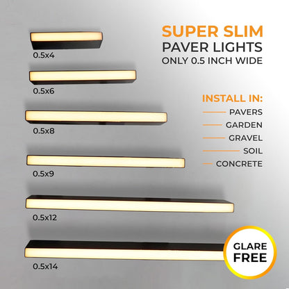 LUMENGY Paver Light Slim 0.5x16 Inch Glare-Free 2700K Warm White, Steel Brick Lighting for Pavers, Walls, Driveway & Pathway Borders, Waterproof IP67, 12V AC/DC Drive-Over Rated
