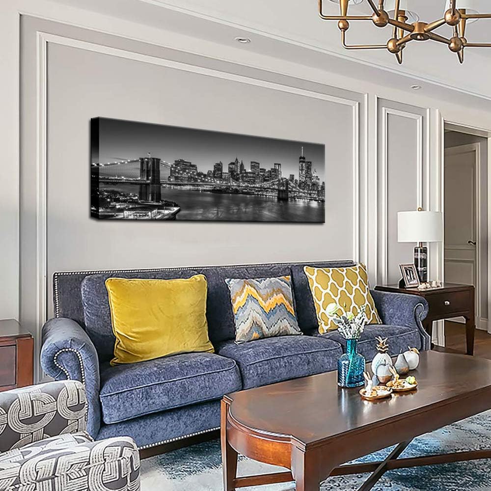 Biuteawal - Black and White Brooklyn Bridge Canvas Wall Art New York City Picture Print Manhattan Night Skyline Painting on Canvas Modern Home Office Wall Decoration Ready to Hang