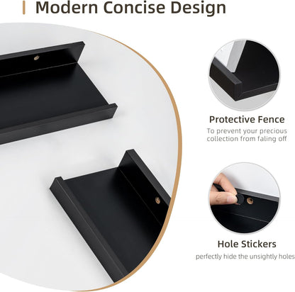 Picture Ledge Shelf, Wood Floating Shelves Set of 2, 36 inch Picture Ledge Shelves, Photo Ledge Nursery Book Shelves Wall Mounted for Living Room Kids' Room Bedroom, Color Black