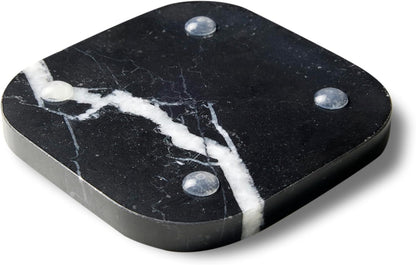 Italian 100% Marble Coasters – Set of 4 – Square Modern Bar Coasters for Drinks, Coffee –Stone Holder for Home Décor, Housewarming Gifts (Black Marquina)