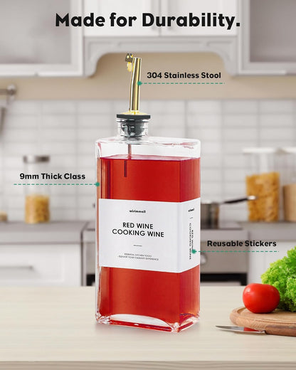 Olive Oil Dispenser For Kitchen, Glass Oil Bottle 500ML Oil And Vinegar Dispenser Set Of 4 with 4 Stainless Steel Pourers & 88 Labels, Soy Sauce Dispenser, Coffee Syrup Bottles