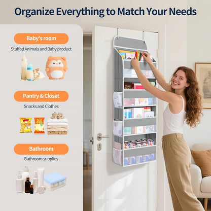 Yecaye Over The Door Organizer, Heavy Duty Hanging Organizers and Storage with 4 Large Capacity Pockets, Swing-Proof Behind The Door Storage for Bathroom Nursery Bedroom Dorm Closet, Grey