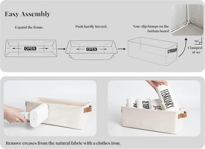 StorageWorks Narrow Storage Bins, Small Basket for Closet and Shelves, Fabric Organizer with Handles, Toilet Paper Storage, Beige, 2-Pack