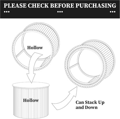 Small Fluted Round Nesting Coffee Table Set of 2, Mid Century Modern Coffee Table Circle Side Table, Wood Nesting Table Farmhouse End Tables Set for Living Room, Bedroom, Small Spaces(Black