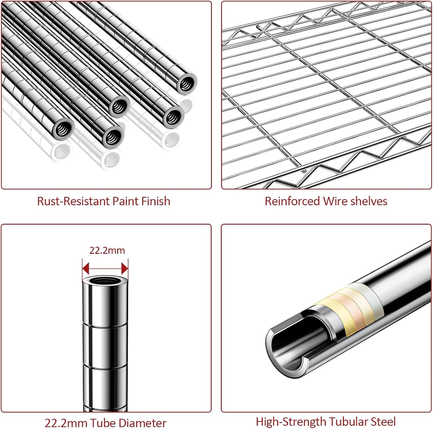 IZEUK 5-Tier Heavy Duty Metal Storage Shelving Unit (Chrome, 17.7" D x 47.2" W x 72.3" H, 1750 lbs Capacity), Adjustable Steel Wire Rack Shelf Organizer for Garage, Kitchen, Pantry, Basement, Laundry