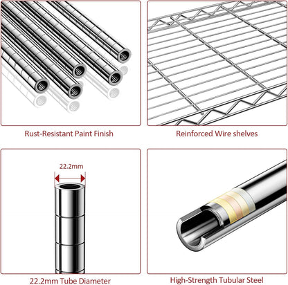 IZEUK 6-Tier Heavy Duty Metal Wire Shelving Unit, Adjustable Storage Rack Organizer for Garage, Kitchen, Office, Pantry, Warehouse (Chrome, 17.7" D x 47.2" W x 82.7" H)