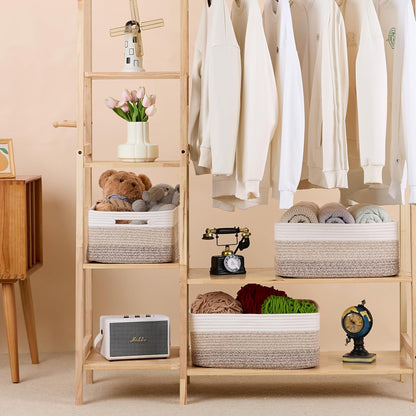 Large Storage Baskets for Organizing, Closet Shelf Baskets for Clothes Blanket Towels, Baby Nursery, Toy Bins Box, Woven Rope Basket, 17 x 13 x 7.5”, 3 Packs Gradient Brown