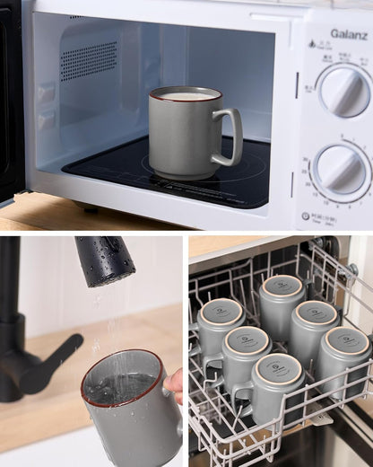 famiware Coffee Mugs Set of 6, Nebula 14oz Coffee Mugs, Ceramic Cup Set with Handle for Latte, Tea, Milk, Cappuccino, Cocoa, Dark Gray