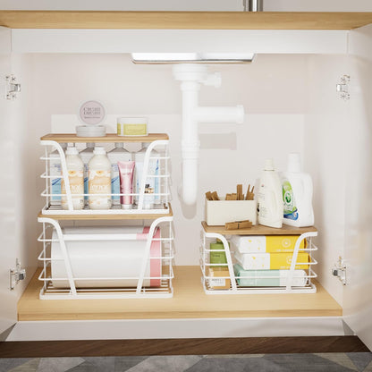 3 Pack Stackable Laundry Room Organization,Trash Bag Dispenser Under Sink, Countertop Organizer, Kitchen Sink Accessories，White