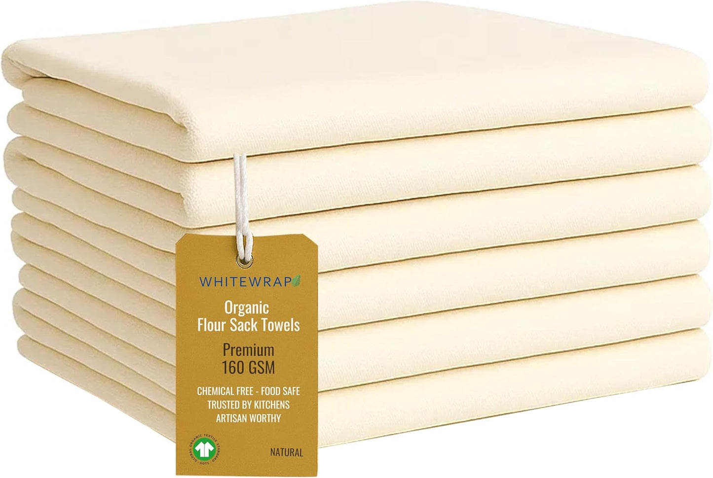 WHITEWRAP Flour Sack Towels| Tea Towel for Crafts| Kitchen Dish Cotton Blank Towel for Embroidery|Baking Bread Proofing Linen Cover| Thick Absorbent Quick Dry| 6 Pack 28"x28" Natural