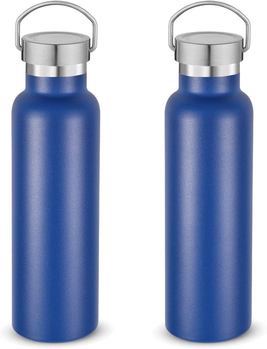 Neihepal 20 oz Insulated Water Bottles Bulk 2 Pack,Stainless Steel Double Wall Sport Bottle with Lid of Handle,Metal Reusable Thermoses Flask with Cup Cap for School,Cyclists,Gift (Navy,Set of 2)