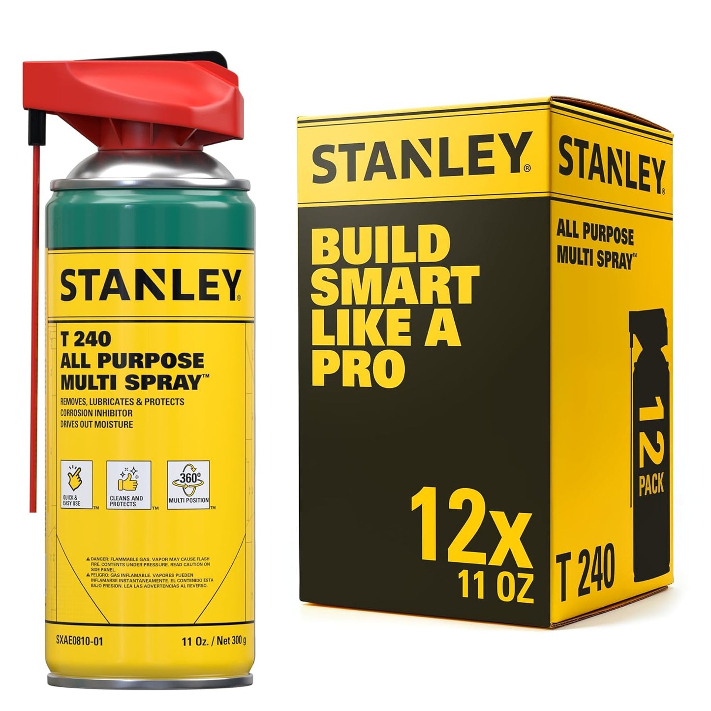 STANLEY T240 Corrosion Inhibitor Spray - Rust Remover&Cleaner Aerosol - Versatile Rust Prevention Spray for Garage, RV, Woodworking, Power Tools - 11 Oz, 12 Pack