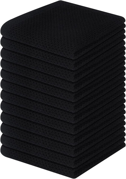Homaxy 100% Cotton Waffle Weave Kitchen Dish Cloths, Ultra Soft Absorbent Quick Drying Dish Towels, 12 x 12 Inches, 12-Pack, Black