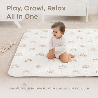 Comfy Cubs Rectangle Kids Play Mat - Medium 48 x 72 inches Soft Quilted Baby Floor Mat with Non-Slip Bottom - Plush Design for Toddlers Playtime and Relaxation - Comfortable and Durable - Rainbow