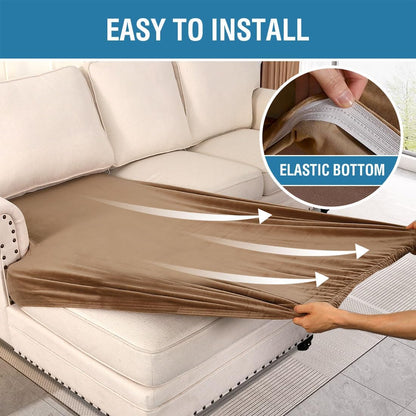 H.VERSAILTEX Velvet Stretch Individual Chaise Cover Sectional Couch Covers for L Shaped Sofa Both Left/Right Furniture Protector Seat Cushion Sofa Cover (1 Piece Chaise Cover, Camel)