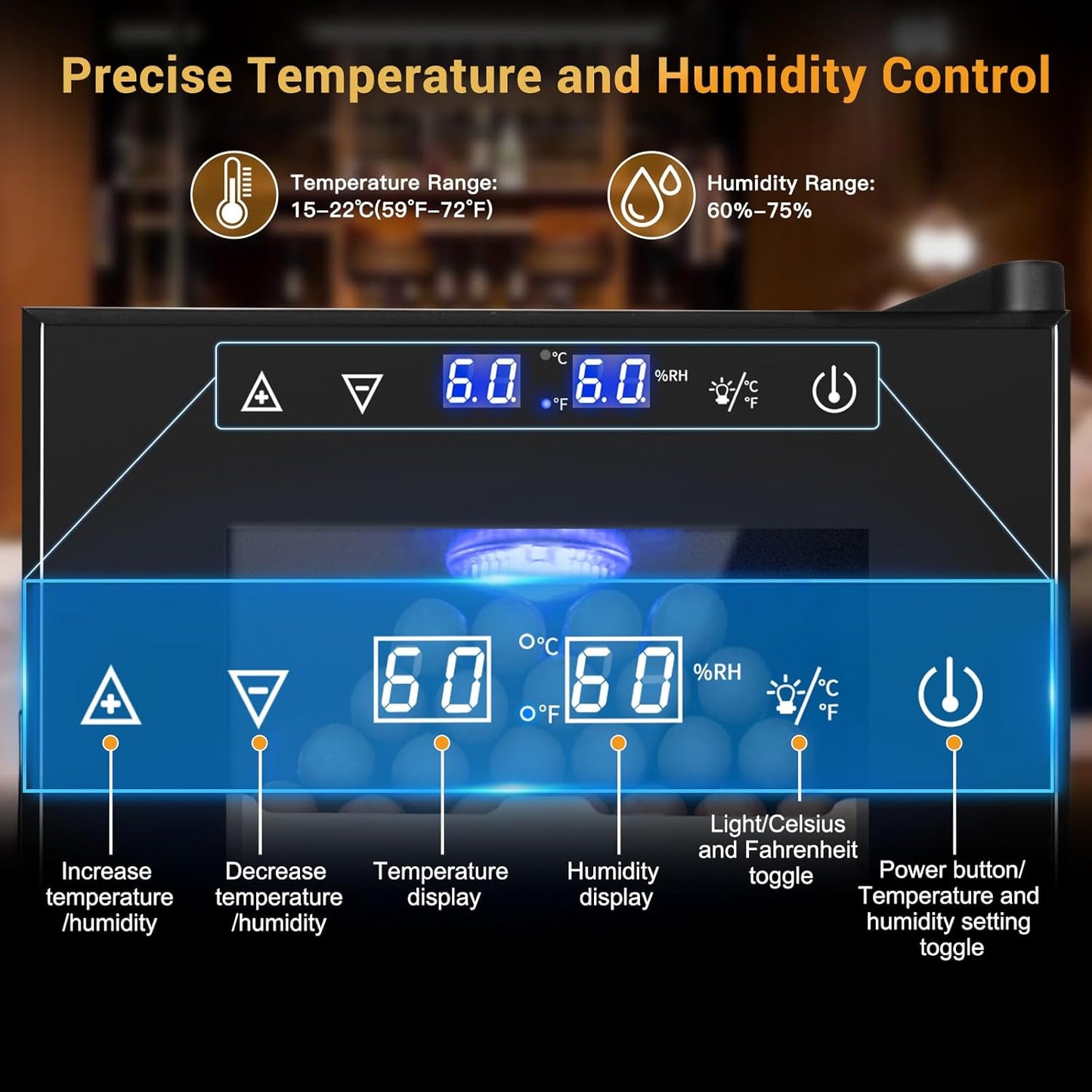 Electric Cigar Humidor, 35L 250 Counts Large Capacity Thermostatic Desktop Humidor Cabinet with Digital LED Screen, Safety Lock,Smart Humidity & Temp Control, Gifts for Men