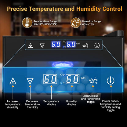 Cigar Electric Humidor, 35L 250 Counts Large Capacity Thermostatic Electric Cigar Cooler Cabinet with Digital LED Screen, Safety Lock,Smart Humidity & Temp Control, Gifts for Men