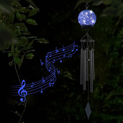 Wind Chimes Outdoor Solar Lights, 42 Inch Large Sympathy Chime 15 Blue LEDs Crackled Glass Ball Birthday Gifts for Women Decorative Hanging in Garden, Yard, Patio, Landscape